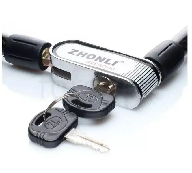 Тросовый замок для велосипеда ZHONLI 15 х 800 мм, на ключе FT0237 фото