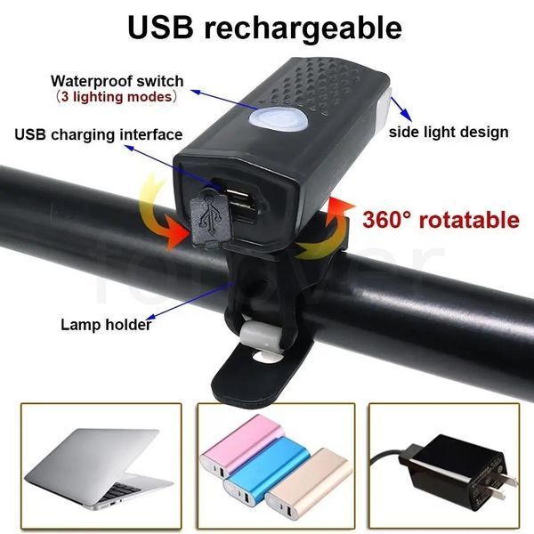 Фонарь велосипедный аккумуляторный USB черный VR-6572 фото
